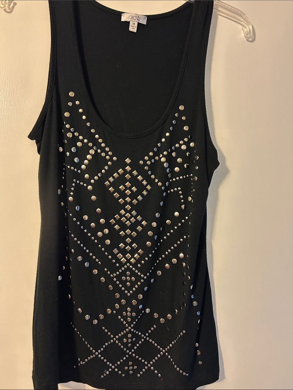 Cache Black Tank Top with Silver Stud Embellishment